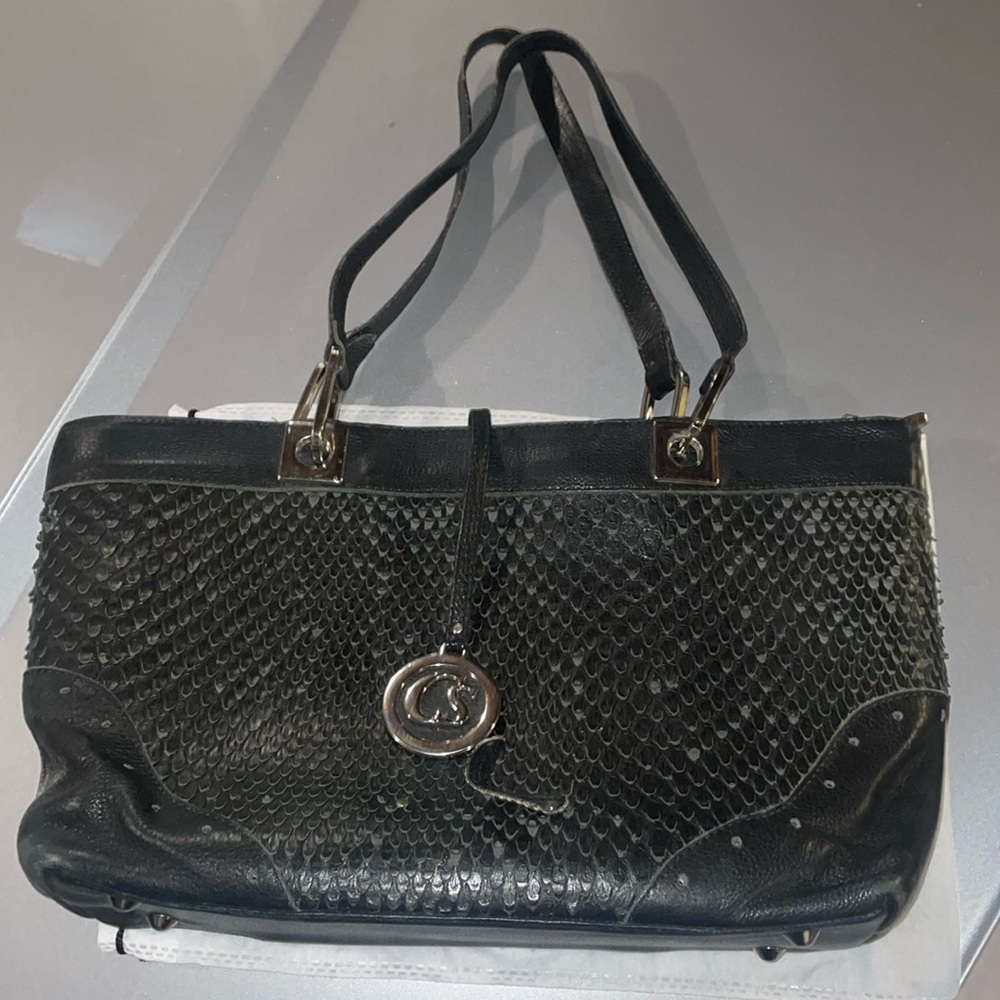 Carmen Steffens Bag snake or lizard leather silver hardware 12.5” x8”